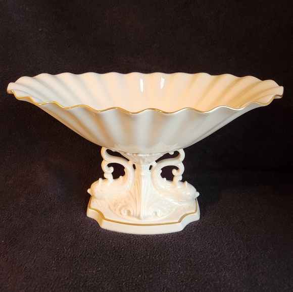 Lenox Centerpiece Mantel Bowl Porcelain 24K Gold Trim Ivory - Picture 2 of 9